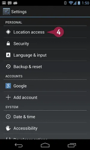 Beállítási helyzet elhelyezkedését android