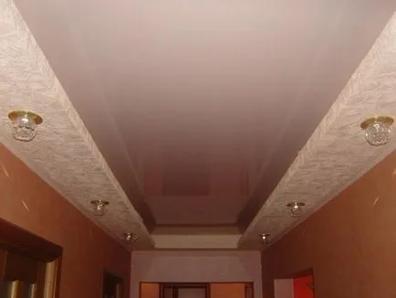 Stretch mennyezet a folyosón fotó kialakítás hosszú, fényes duplex, egy kicsit szűk