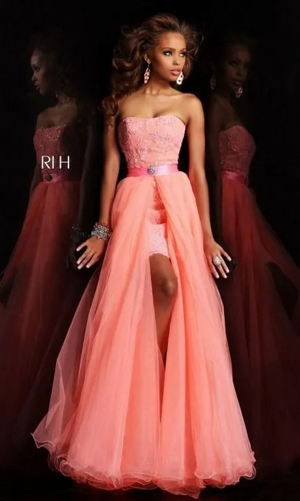 Dress egy vonat nyitott lábakkal esküvő, este, nyári modell