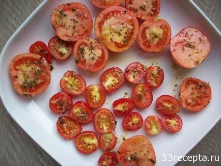 Paradicsom, sült sajttal kemencében, a recept egy fotó (sült) Paradicsom, sült sajttal kemencében, a recept egy fotót