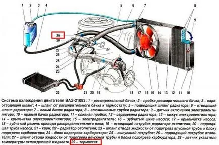 A működési elve a termosztát, a készülék és a videó a rendszer VAZ