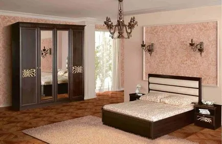 interior Dormitor cu tapet combinație armonioasă de două tipuri (40 poze)