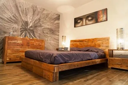 interior Dormitor cu tapet combinație armonioasă de două tipuri (40 poze)