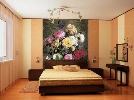 Dormitor interior, cu două tipuri de fotografii tapet