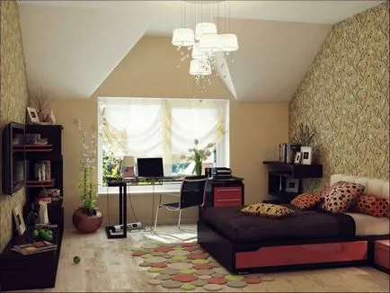 interior Dormitor cu tapet combinație armonioasă de două tipuri (40 poze)