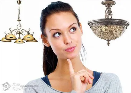 Cum să stea un candelabru pe tavan (pe cârlig, cu bar) Photo (plafon) Cum să stea un candelabru pe tavan (pe cârlig, cu bar) foto