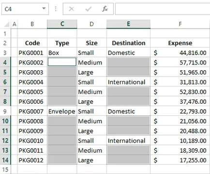 Ca și în Excel umple cu celule goale sau un zero valori ale celulelor de mai sus (mai jos)