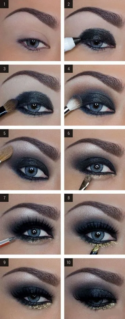 Machiaj smokey eyes pentru ochi albaștri, instrucțiuni pas cu pas 100 de fotografii (albastru) Machiaj smokey eyes pentru ochi albaștri, pas-cu-100 fotografie
