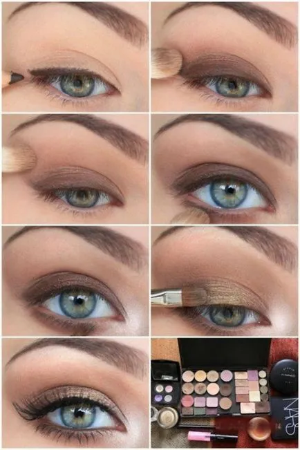Machiaj smokey eyes pentru ochi albaștri, instrucțiuni pas cu pas 100 de fotografii (albastru) Machiaj smokey eyes pentru ochi albaștri, pas-cu-100 fotografie