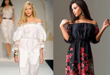 Rochie cu vederi umeri goi, pelerina, coafura, bijuterii (foto) - țesături
