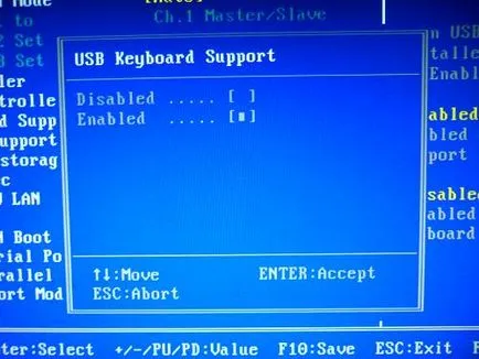 Conectați tastatura la USB-conector și modifica setările BIOS