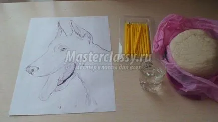 câine portret din aluat de sare într-un cadru de baghetă