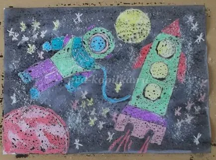 Desen pentru copii cu vârsta de 5-7 ani pe tema „Space“ în etape cu fotografia (foto) Desen pentru copii cu vârsta de 5-7 ani pe tema „spațiu“ în etape cu fotografii