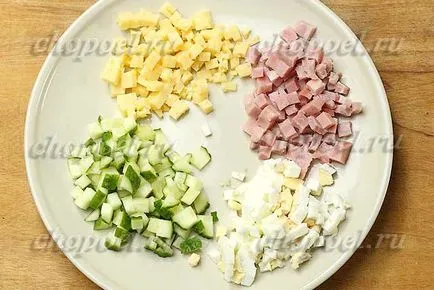 Salata cu șuncă, brânză și castravete - o reteta delicioasa cu fotografie (castraveți) Salata cu șuncă, brânză și castravete - o reteta delicioasa cu o fotografie