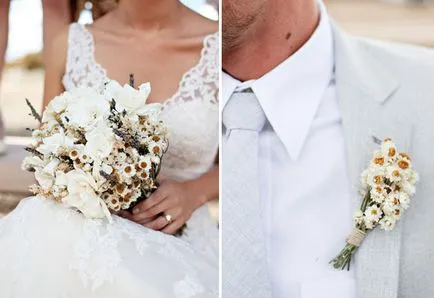 Combinația dintre buchetul miresei si boutonniere mire