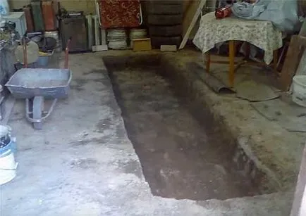 groapă de inspecție în garaj cu dimensiunea mâinile sale, impermeabilizare, clădire într-o fotografie-raport