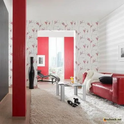 Combinația de tapet în interior - diferite culori, forme și texturi foto