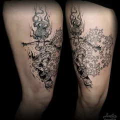 Tatuaje pe jos, tatuaj masculin și feminin la picior, fotografii