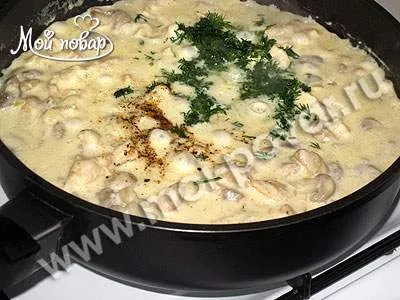 Pui prăjit cu ciuperci