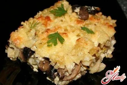 caserola de cartofi cu carne de pui si ciuperci