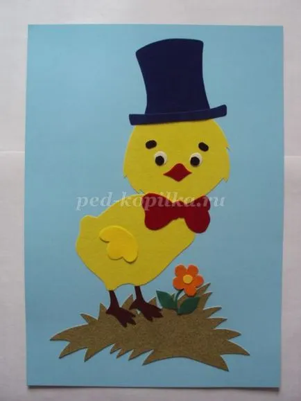 Aplicarea hârtie colorată cu mâinile de pui pentru copii 7-9 ani cu template-uri