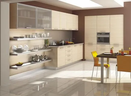 Bej bucătărie, clasică și interioare moderne, alegerea de gresie, hote, mobilier, perdele și decor,