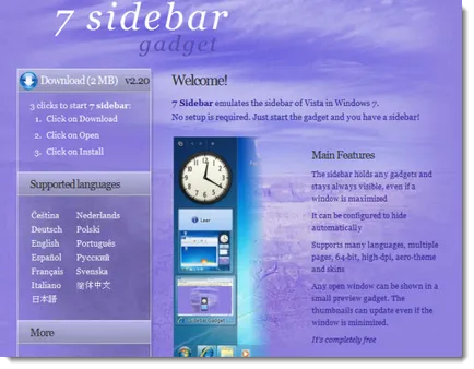 Panou lateral pentru Windows 7