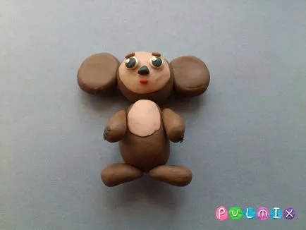 Cheburashka din lut cu mâinile lor în etape (Print Datorită excelent) Cheburashka din lut cu mâinile lor în etape