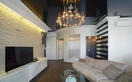Negru întindere plafon fotografie alb interior, lucios și mat cu un model, design si culoare (tensiune) Negru plafon stretch fotografie alb în interior, luciu mat și cu un model, design și culoare