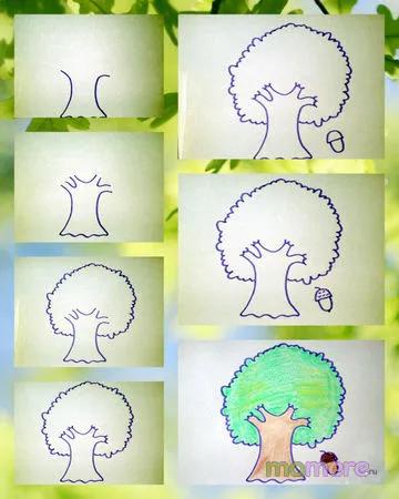 atelier pentru copii ca un pas cu pas pentru a desena un stejar și ghindă, Mamère - foaie cu pentru părinți (Nature) atelier pentru copii ca un pas cu pas pentru a desena un stejar și ghindă, Mamère - ieftin foaie pentru părinți