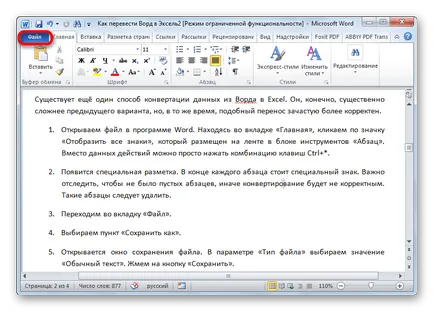 Cum de a converti Word în Excel