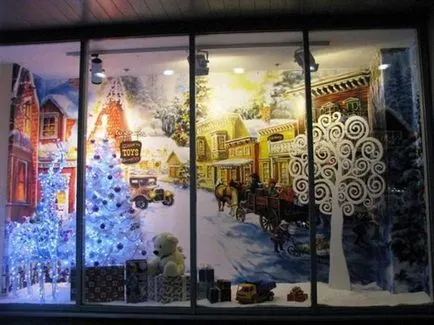 Cum de a decora ferestrele magazinelor și un nou 2018 (50 de fotografii idei)