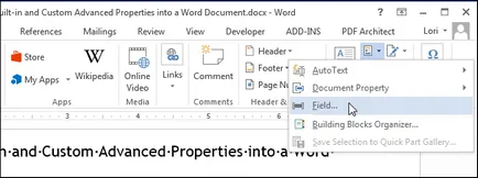 Cum se introduce o suplimentare built-in și personalizate proprietăți în document word