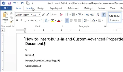 Cum se introduce o suplimentare built-in și personalizate proprietăți în document word