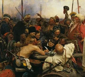 Pictura „Cazacii scrie o scrisoare sultanului turc“ Repin