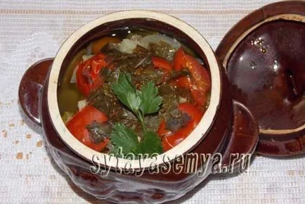 Pui cu legume într-un vas în cuptor, rețeta cu o fotografie