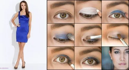 Machiaj pentru rochie albastră pentru ochi verzi, albastru și maro pentru blonde și brunete