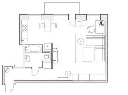 Noi idei pentru bucătărie în studio - plan de fotografie 77 fotografie