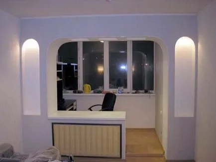 Combinând balcon (logie) cu bucatarie, baie, documente, ordine de lucru, idei de design