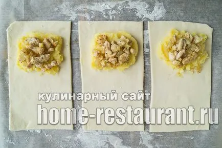 Chiftelele din foietaj cu brânză, carne de pui și cartofi (test) Torte foetaj cu brânză, carne de pui și cartofi