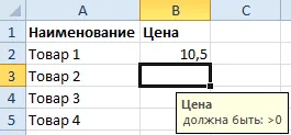 Verificarea datelor de intrare și sale caracteristici Excel