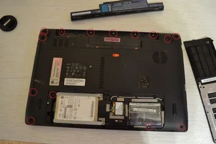 Dezasamblarea - curățare - asamblare laptop acer 1 (rândul său, departe de un șurub) Dezasamblarea - curățare - asamblare laptop acer 1