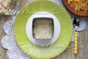 Salata cu straturi de pui și ciuperci, reteta cu o fotografie