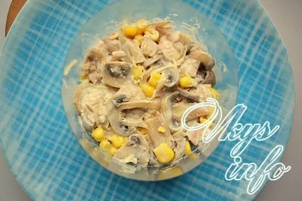 Salata cu reteta de pui și ciuperci conservate cu fotografie (pui conserve de ciuperci) Salata cu reteta de pui și ciuperci conservate cu o fotografie
