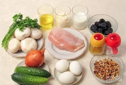 Salata de pui cu straturi si ciuperci - un pas cu pas reteta cu fotografii de pe