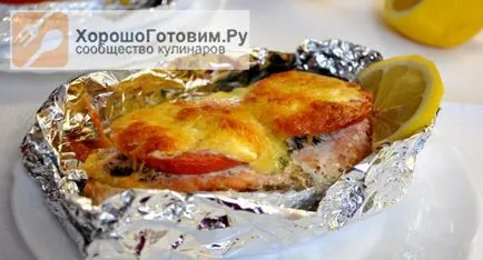 Somon, la cuptor cu brânză și roșii - bine (somon) Somon, la cuptor cu brânză și roșii - bună