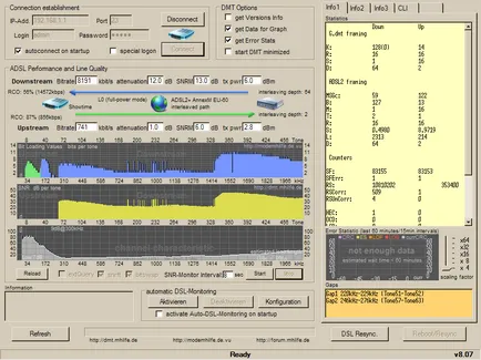 Testarea link-ul adsl folosind programul DMT