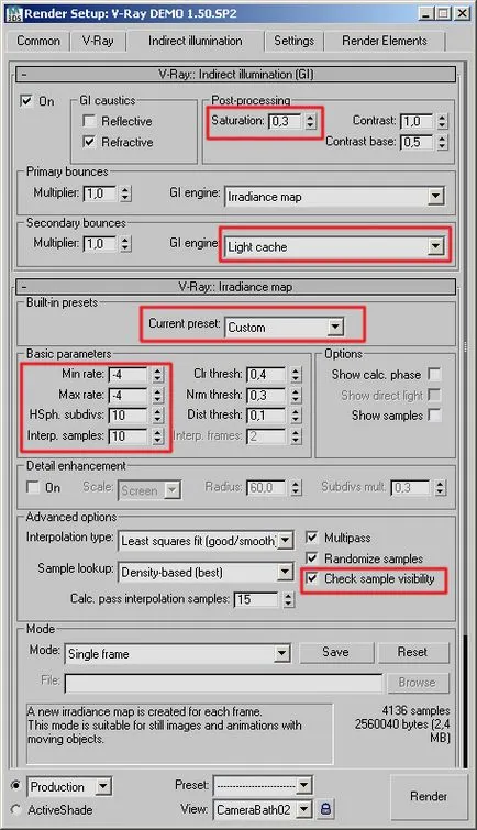 Universal face setările folosind vray