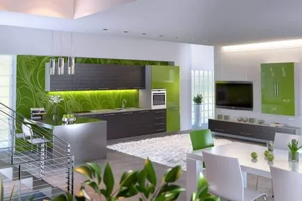 Design de bucătărie verde în nuanțe de verde, cu exemple foto (verde) Design de bucătărie verde în nuanțe de verde, cu exemple de fotografii