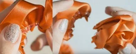 Florile din panglici cu mâinile lor